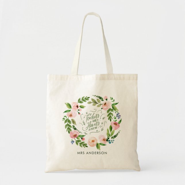 Tote Bag Chemise florale rose pâle Merci à l'enseignant cad (Devant)