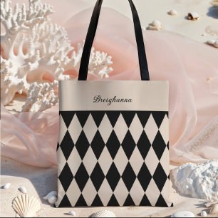 Tote Bag Chèque en diamant noir + beige