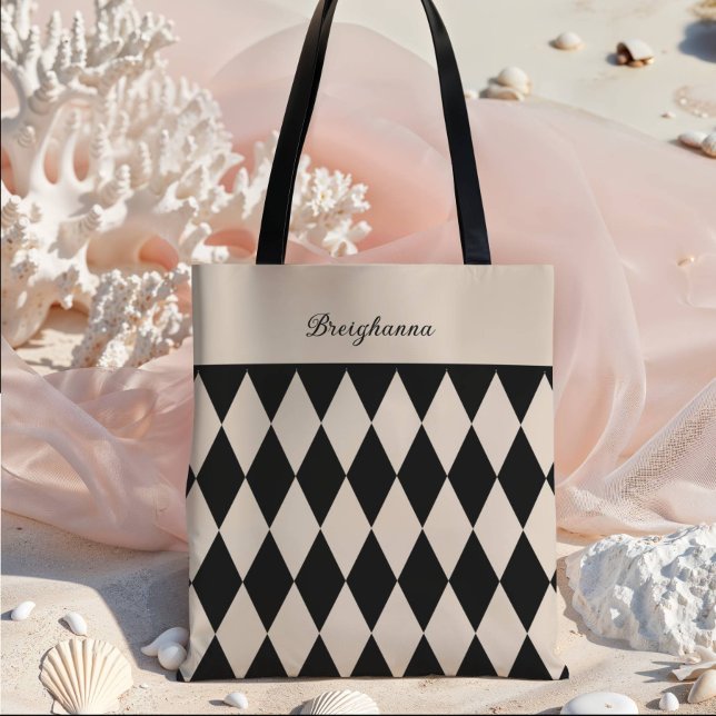 Tote Bag Chèque en diamant noir + beige (Créateur téléchargé)