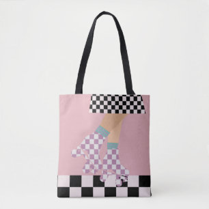 Tote Bag Chèques d'art moderne À damiers roulettes de patin