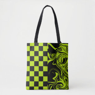 Tote Bag Chèques et permules - Lime vert et noir