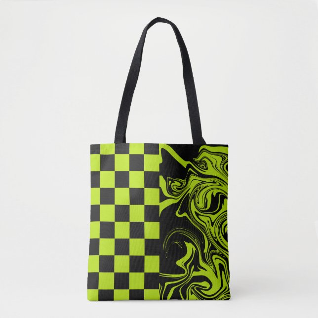 Tote Bag Chèques et permules - Lime vert et noir (Devant)