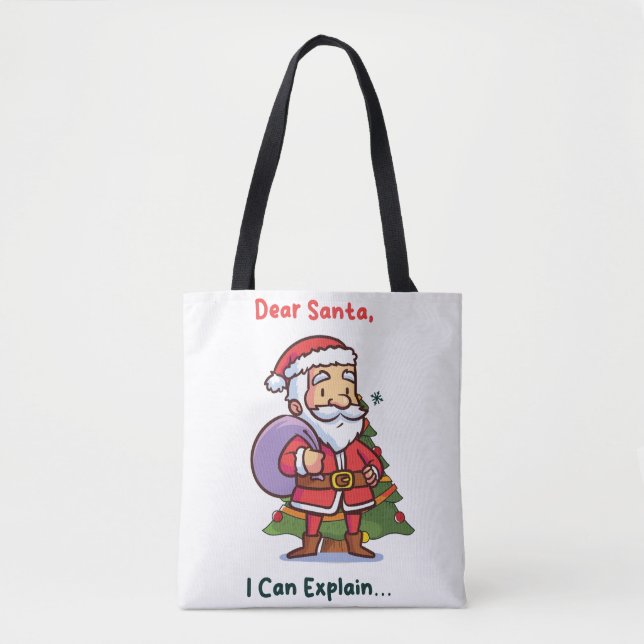 Tote Bag Cher Père Noël, Je Peux Expliquer - Noël Drôle (Devant)