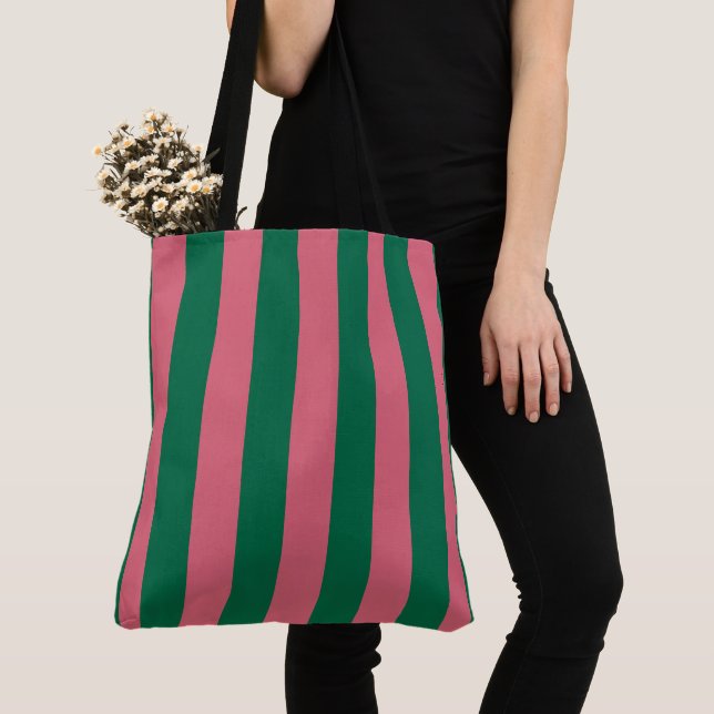 Tote Bag Chérie Picket Rose Vert Bande (De près)