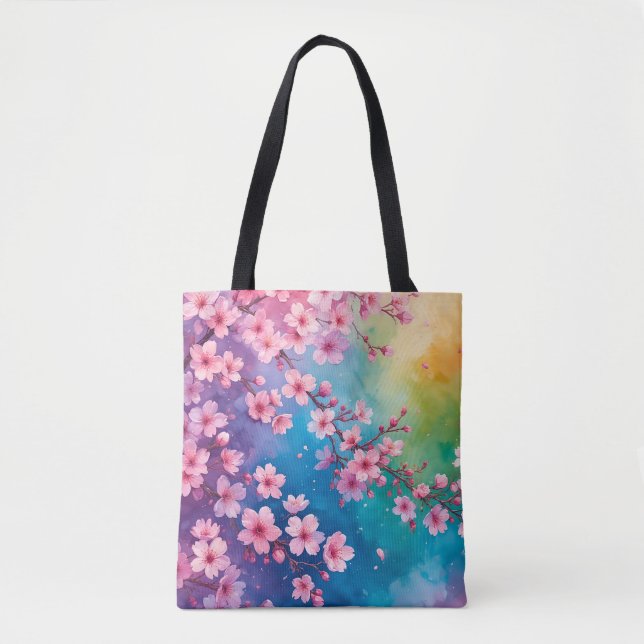 Tote Bag Cherry Blossom Rainbow Sky Fourre-tout (Devant)
