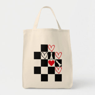 Tote Bag Chessboard Coeur Valentines Jour Noir&Blanc