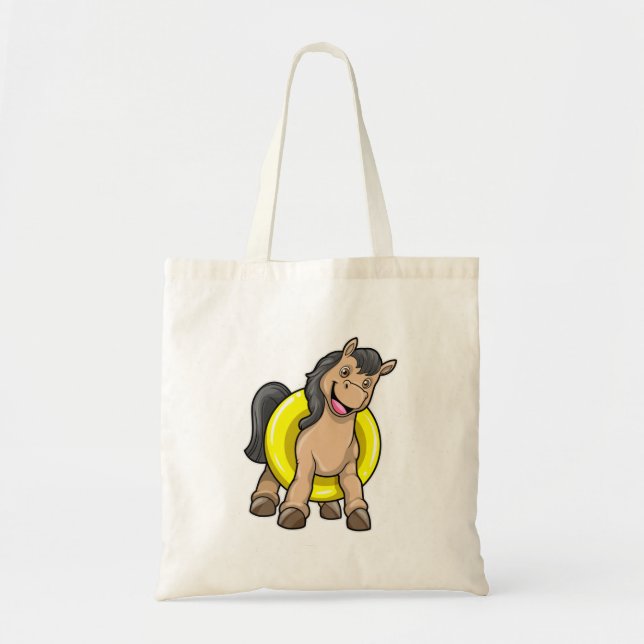 Tote Bag Cheval à la plage avec anneau de natation (Devant)