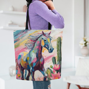 Tote Bag Cheval Abstrait moderne et succulents