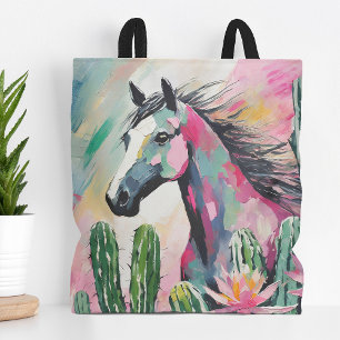 Tote Bag Cheval Abstrait moderne et succulents