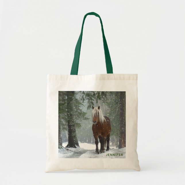 Tote Bag Cheval Brown dans une forêt d'hiver avec chute de  (Devant)