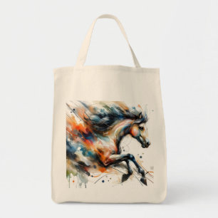 Tote Bag Cheval courant à l'aquarelle abstraite