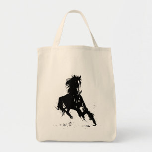 Tote Bag Cheval d'art pop noir et blanc