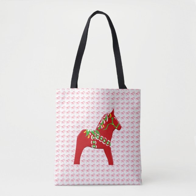 Tote Bag Cheval de Dala rouge et vert (Devant)