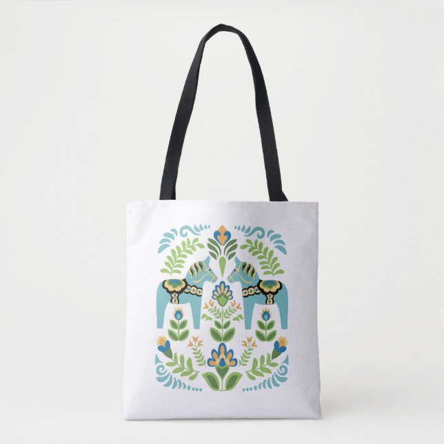 Tote Bag Cheval de Dala suédois Turquoise (Devant)