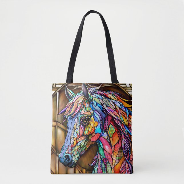 Tote Bag Cheval de style mosaïque en verre à plusieurs coul (Devant)