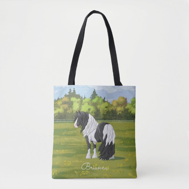 Tote Bag Cheval d'équipage du Pinto noir Piebald Gypsy Vann (Devant)