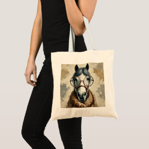 Tote Bag Cheval élégant avec lunettes - Art Vintage amusant