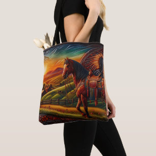 Tote Bag Cheval En Cuir Au Coucher Du Soleil