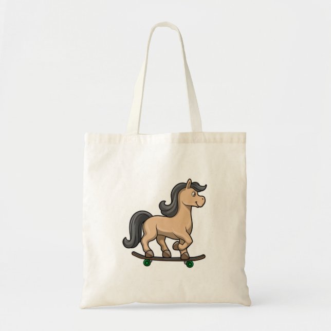 Tote Bag Cheval en Patinage avec Skateboard (Devant)