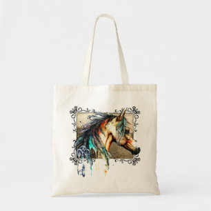 Tote Bag Cheval et clé à l'aquarelle