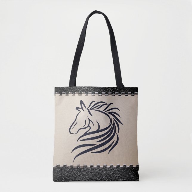 Tote Bag Cheval et fer à cheval personnalisé Double face (Devant)