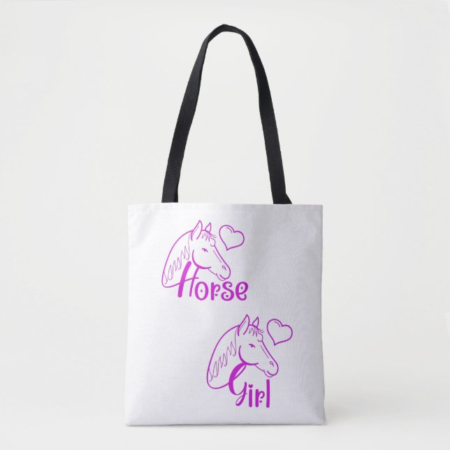 Tote Bag Cheval fille en violet avec tête de cheval Police (Devant)
