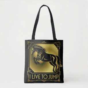 Tote Bag Cheval Jump I Live to Jump Art Déco