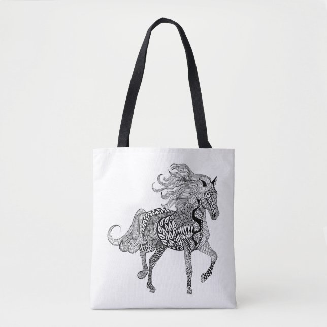 Tote Bag Cheval noir inspiré 2 (Devant)