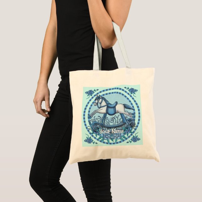 Tote Bag Cheval Rocking Rose Bleu (Devant (produit))