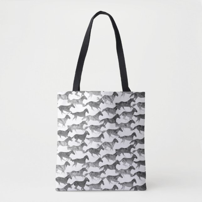 Tote Bag Chevaux d'aquarelle noire (Devant)