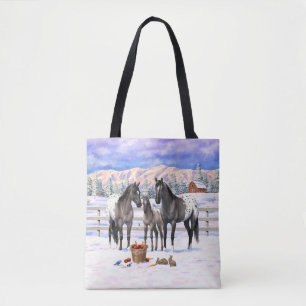 Tote Bag Chevaux Grulla Grey Appaloosa Sur Une Ferme À Neig