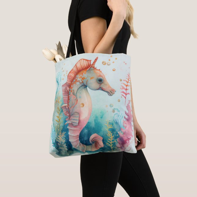 TOTE BAG CHEVAUX PASTEL ADORABLES DE COULEUR D'EAU (De près)