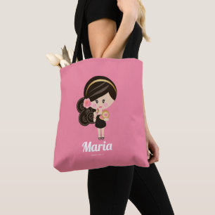 Tote Bag Cheveux foncés personnalisés Dolled vers le haut