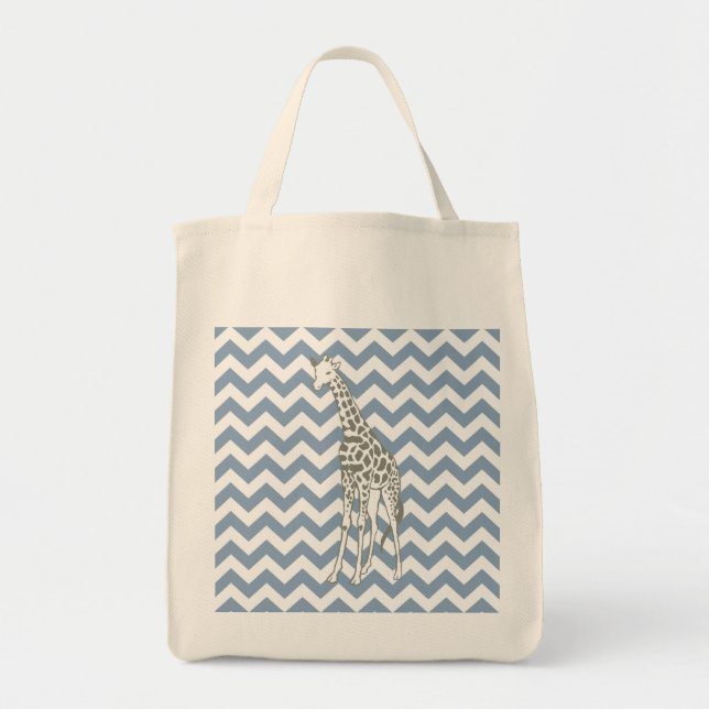 Tote Bag Chevron bleu rocher avec Giraffe d'art pop (Devant)