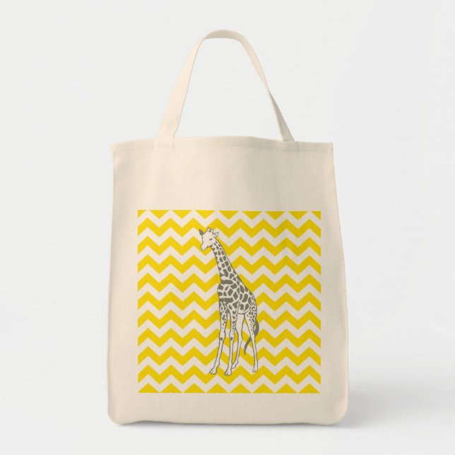 Tote Bag Chevron jaune or avec Giraffe pop art (Devant)