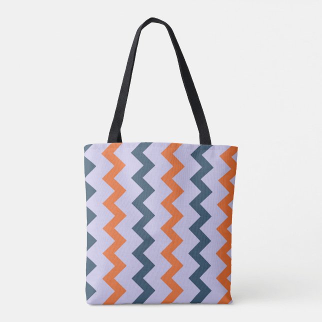 Tote Bag Chevron zigzag design bleu foncé orange sur lilac (Dos)