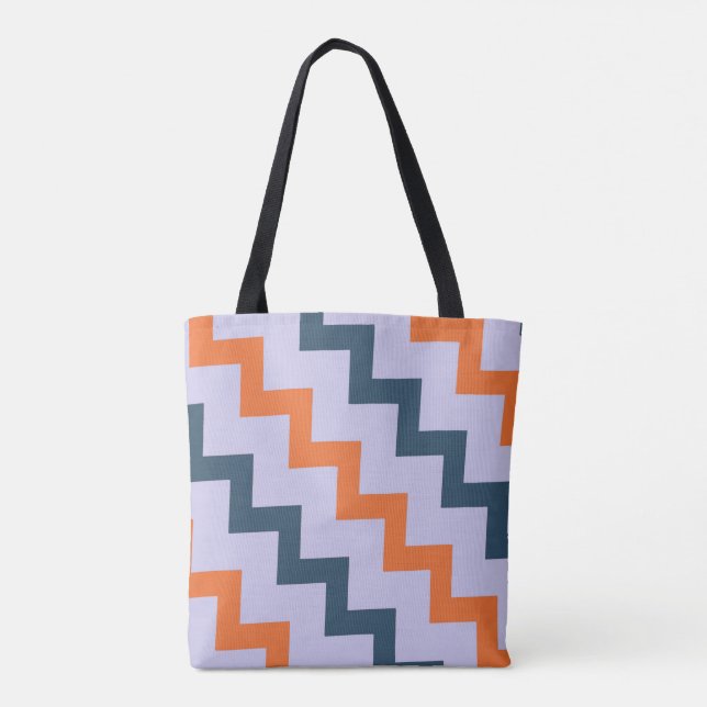 Tote Bag Chevron zigzag design bleu foncé orange sur lilac (Dos)