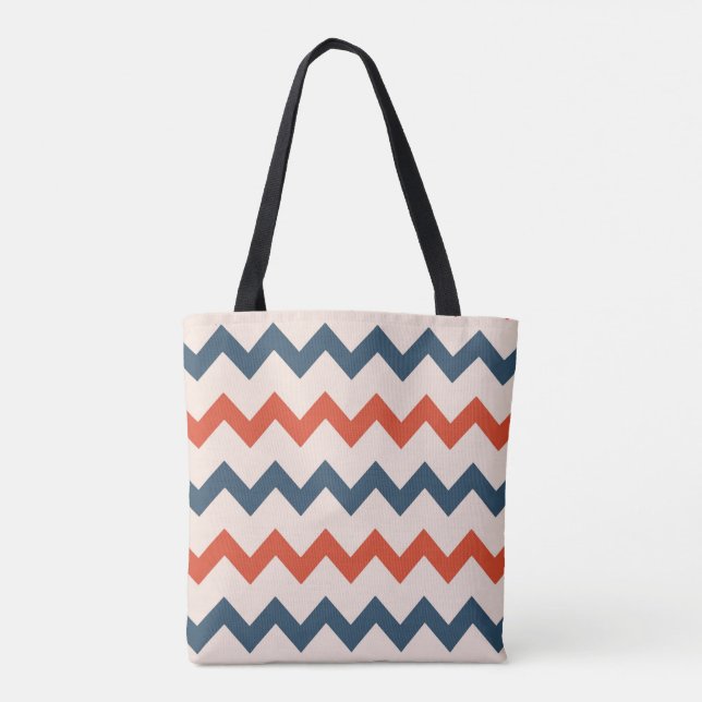 Tote Bag Chevron zigzag design bleu foncé orange sur rose (Dos)
