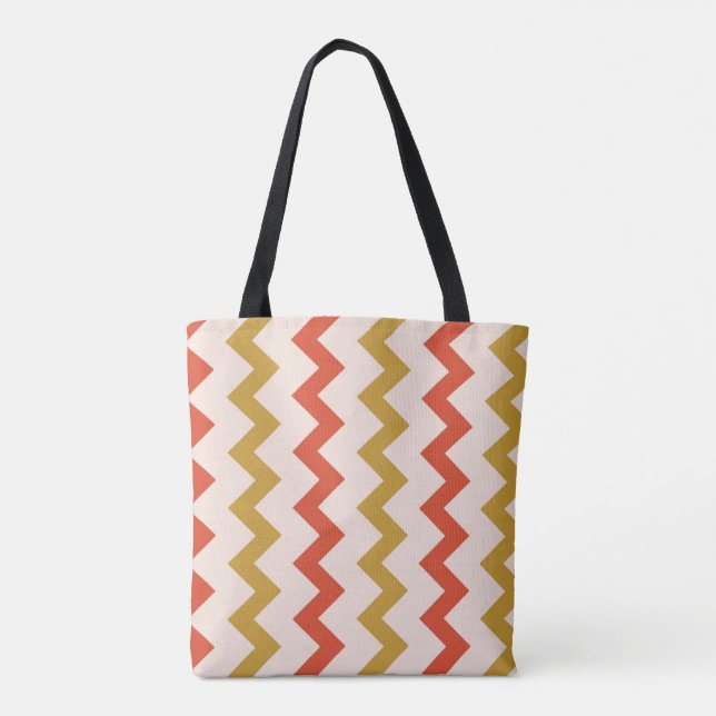 Tote Bag Chevron zigzag design jaune ocre orange sur rose (Dos)