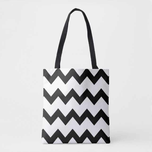 Tote Bag Chevron zigzag design noir blanc (Devant)