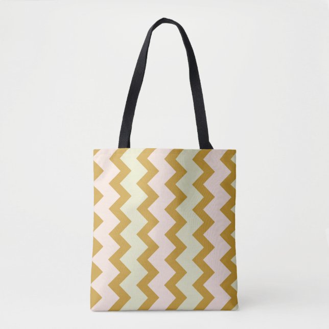 Tote Bag Chevron zigzag jaune ocre rose pastel vert (Devant)