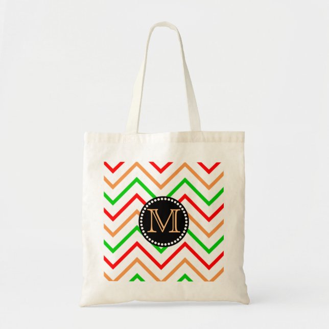 Tote Bag Chevron Zigzag Motif Monogramme coloré (Devant)