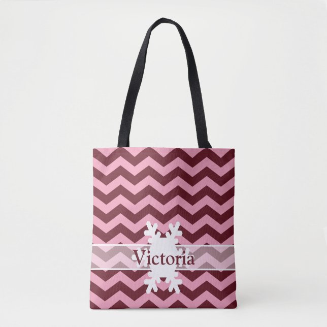 Tote Bag Chevrons d'orchidées congelées de Bourgogne avec f (Devant)