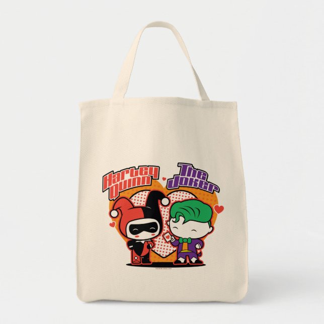 Tote Bag Chibi Harley Quinn & Chibi Joker Coeurs (Devant)