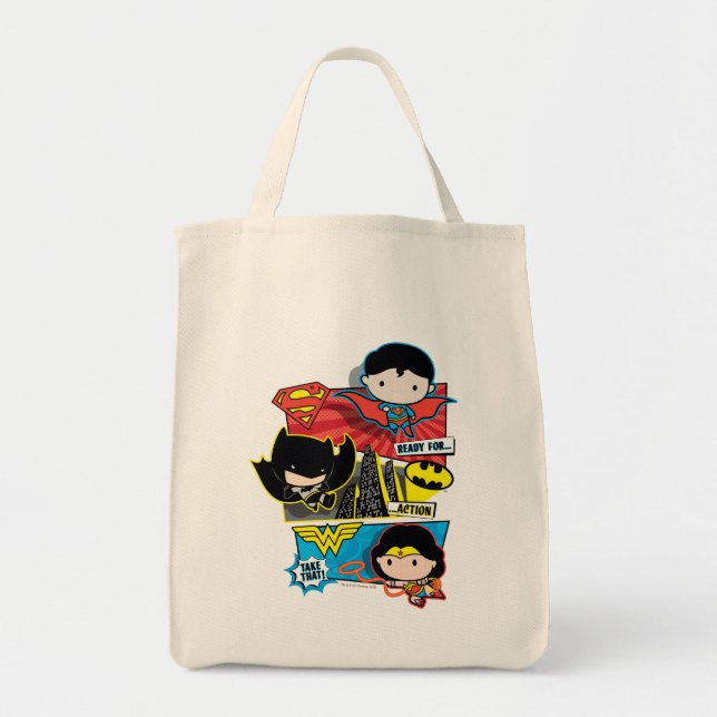 Tote Bag Chibi Héros Prêts À L'Action ! (Devant)