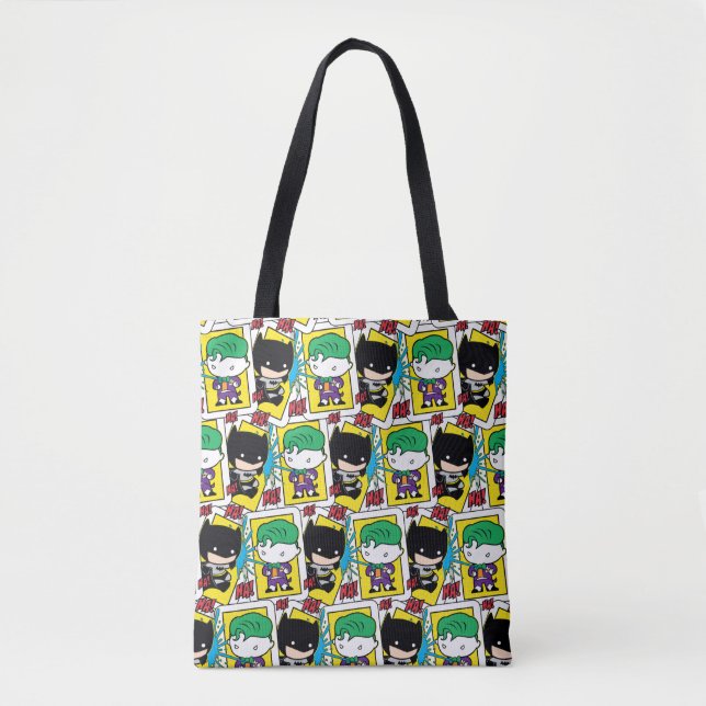 Tote Bag Chibi Joker et Batman Motif de cartes de jeu (Devant)