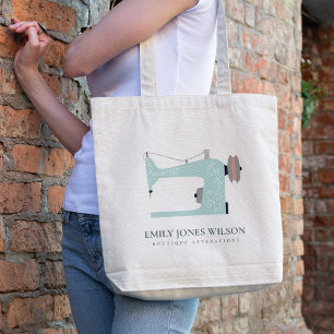 TOTE BAG CHIC AQUA BLUE ROSE PEACH SEWING MACHINE TAILEUR