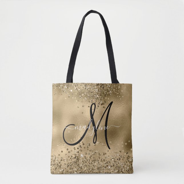 Tote Bag Chic Black Gold Parties scintillant Nom du monogra (Devant)