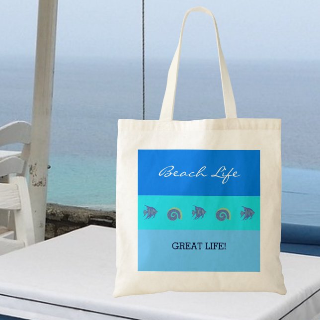Tote Bag Chic Blue Stripes Poisson et Coquillages de mer Be (Créateur téléchargé)