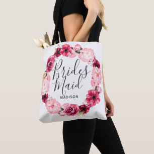 Tote Bag Chic Bourgogne & Blush Floral Wreath Bridesmaid